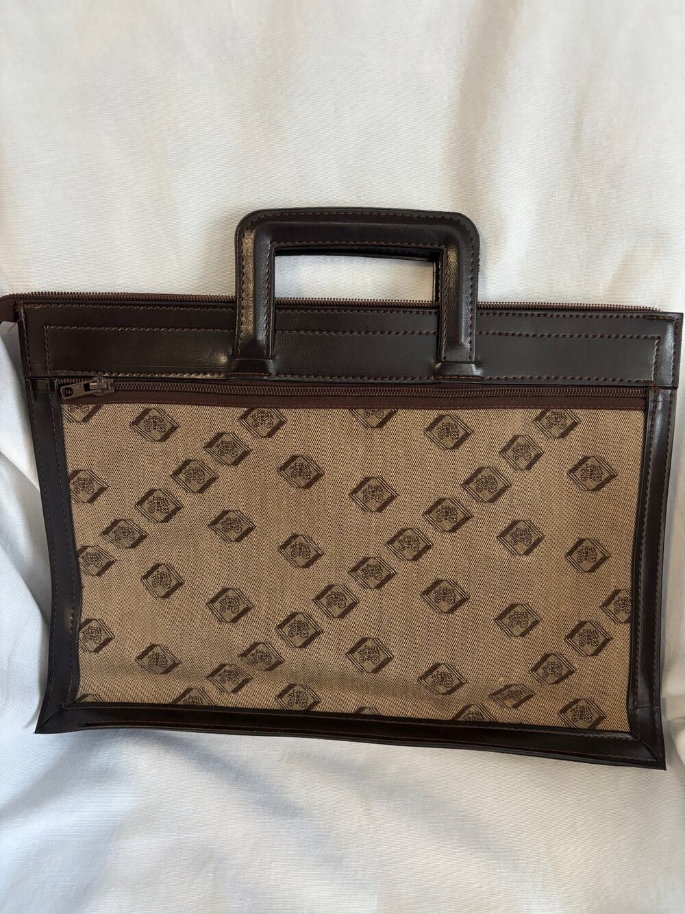 Vintage '80s NEW Brown Wells Fargo Woven Vinyl Portfolio Organizer Bag